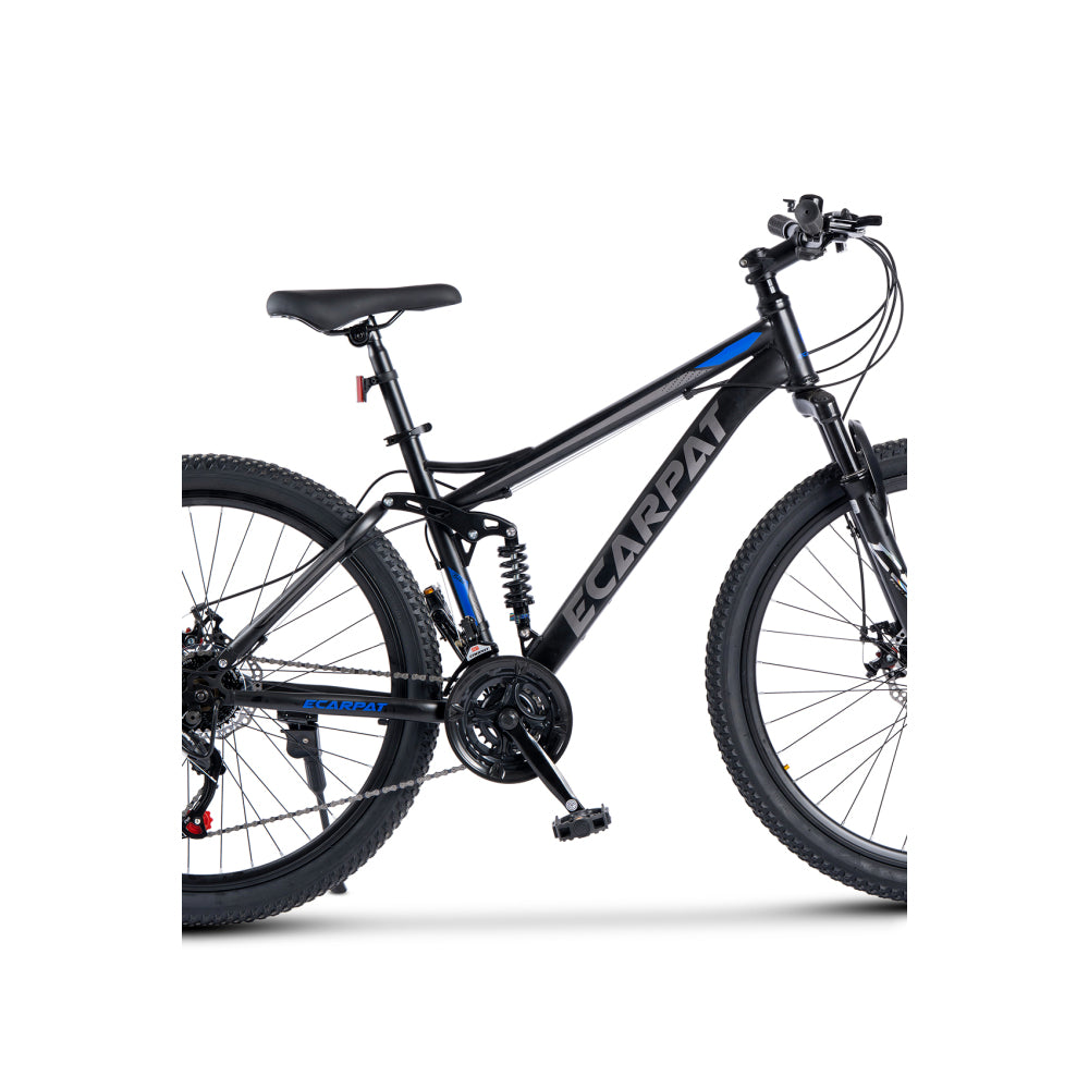 24 Zoll Jugend-Fully in Schwarz-Blau, kompakte Gesamtansicht