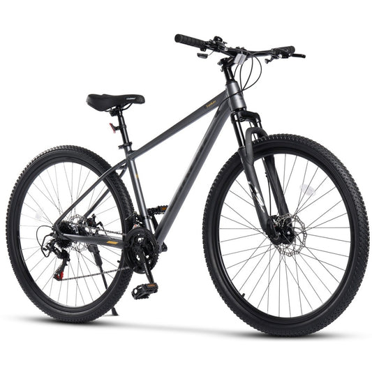 29 Zoll Mountainbike Hardtail in Schwarz mit Federgabel, Scheibenbremsen und 21-Gang-Schaltung, seitliche Gesamtansicht