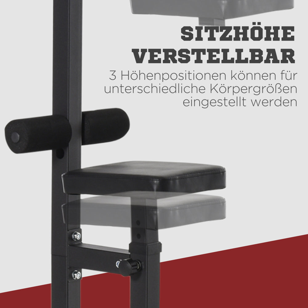 3-fach höhenverstellbarer Sitz für ergonomisches Training verschiedener Körpergrößen.