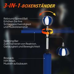 3-in-1 Funktionen: Rebound-Speedball, rotierende Reflexstange und Kick-Polster.