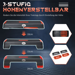 3-stufige Höhenverstellung (10cm, 15cm, 20cm) für variable Intensität