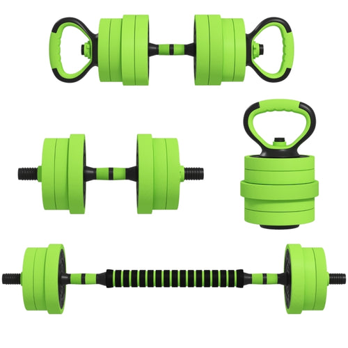 4-in-1 Hantelset 20kg Grün: Kurzhantel, Langhantel und Kettlebell in einem