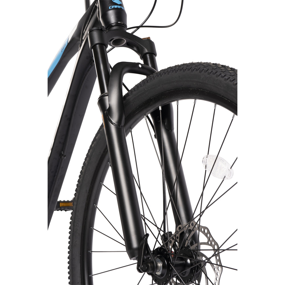 80mm Federgabel am Vorderrad für Dämpfung auf unebenen Wegen.