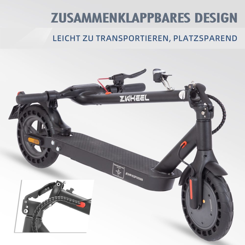 Anleitung in drei Schritten zum Zusammenklappen des E-Scooters.