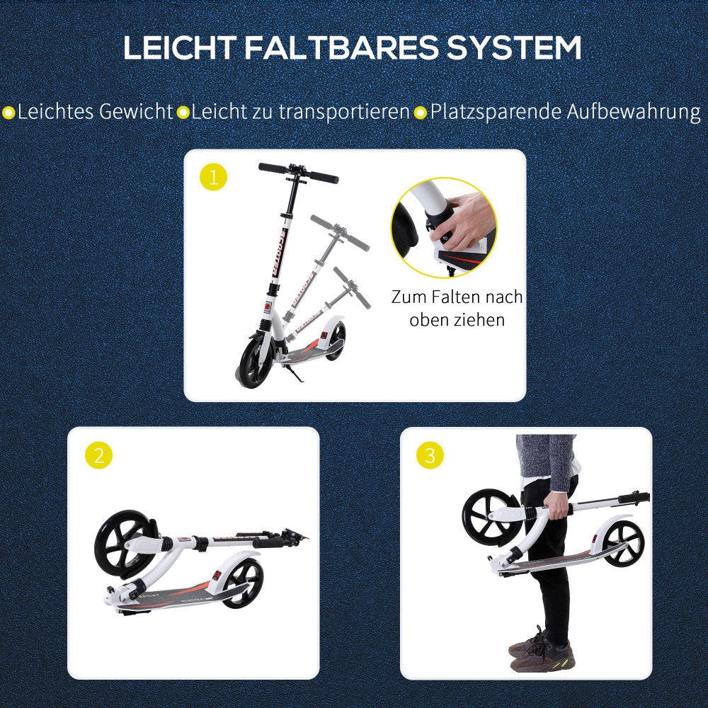 Anleitung zum Zusammenklappen des Rollers in drei einfachen Schritten.