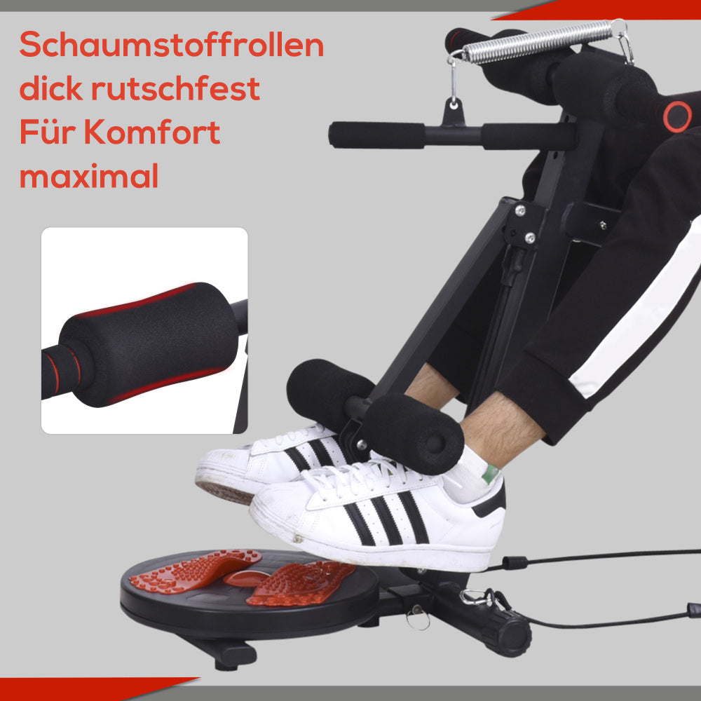 Anwendungsbeispiel: Dicke, rutschfeste Schaumstoffrollen zur bequemen Beinfixierung bei Sit-ups.