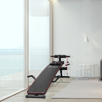 Bauchtrainer Trainingsbank im modernen Wohnzimmer platziert, ideal für Home Gym.