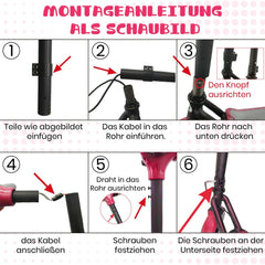 Bebilderte Montageanleitung für den Lenkeraufbau in einfachen Schritten.