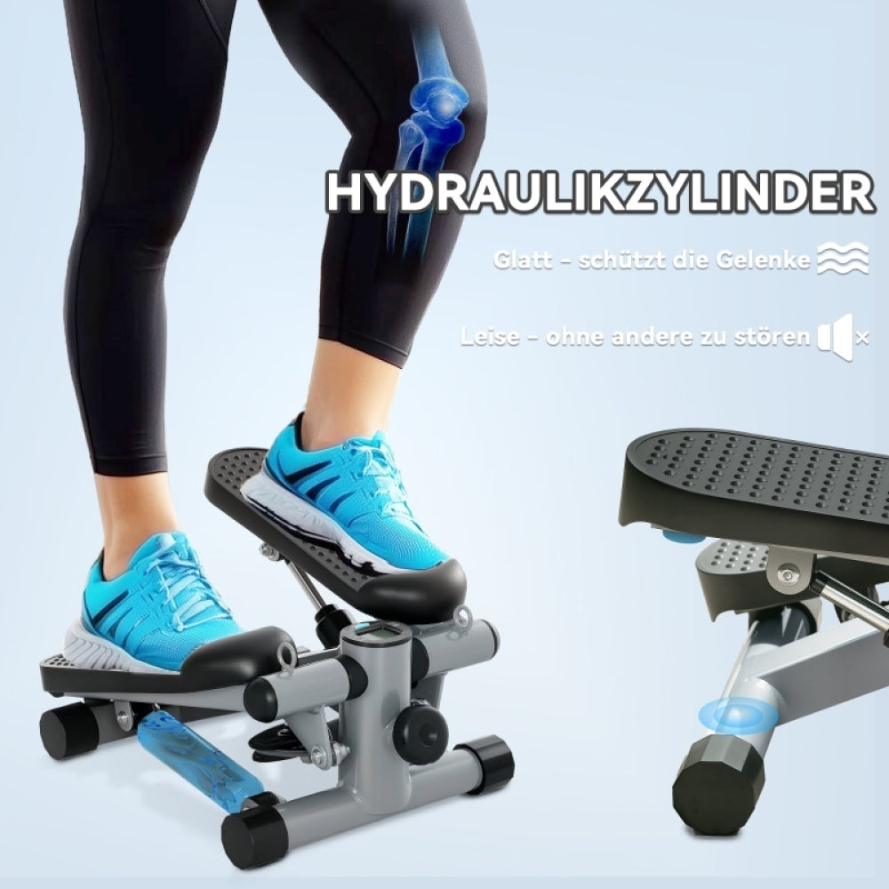 Beine einer Person beim Training, Fokus auf die Arbeit der Hydraulikzylinder.