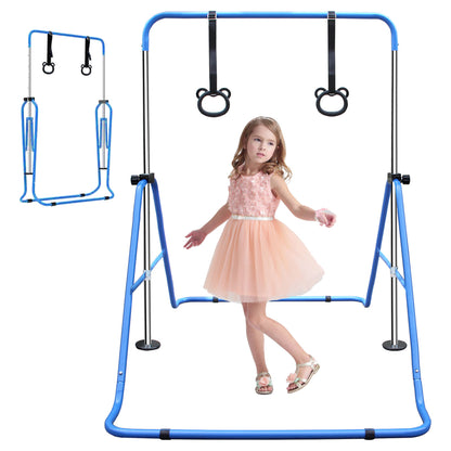 Blaue Kinder Reckstange mit Turnringen, ideal für Jungen und Mädchen.