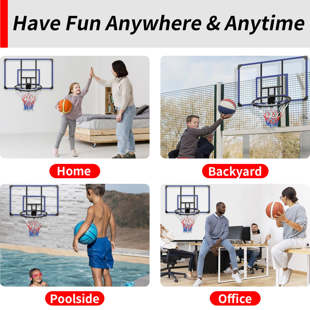 Collage verschiedener Einsatzorte: Am Pool, im Büro, im Hinterhof und zu Hause.