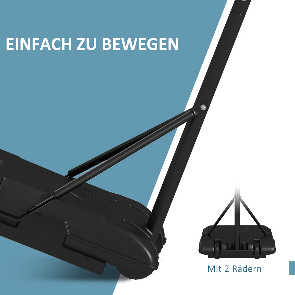 Darstellung der Kipp-Funktion, um den Ständer auf den zwei Rädern leicht zu transportieren.