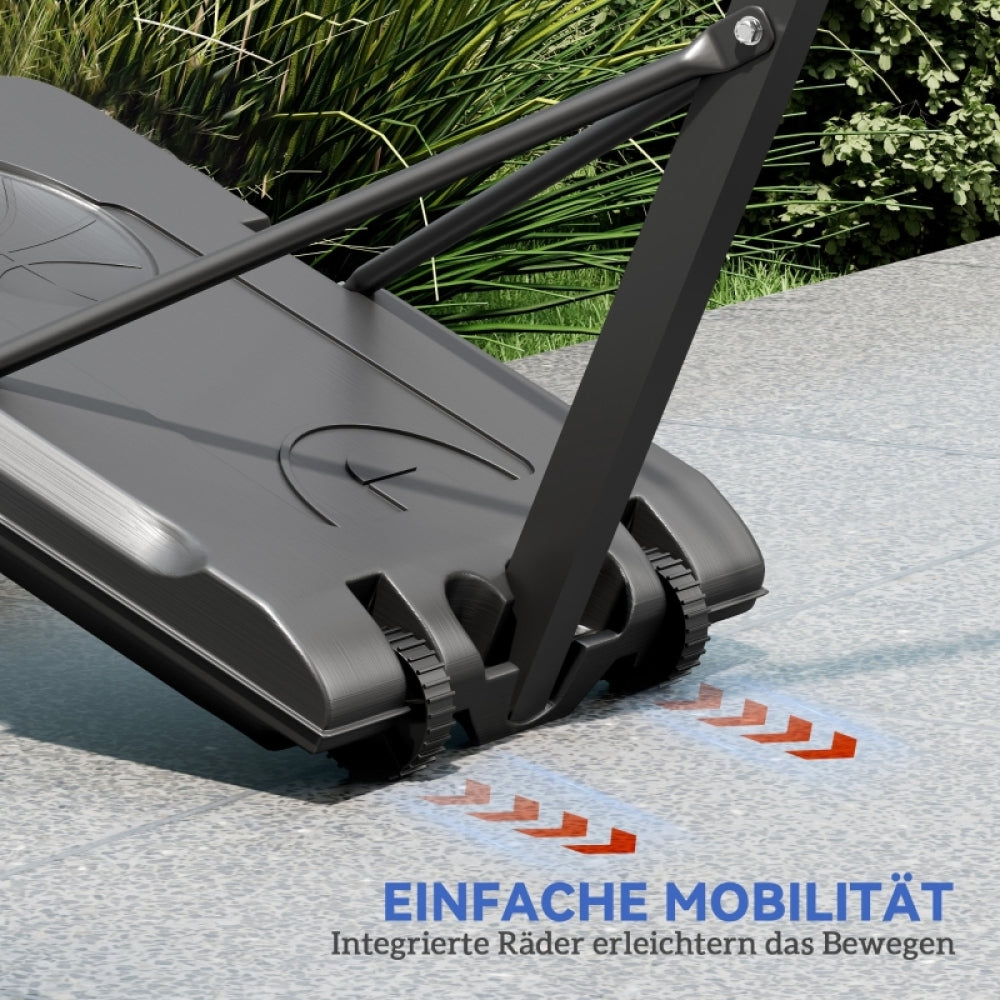Darstellung der einfachen Mobilität durch Kippen des Ständers auf die integrierten Transportrollen.
