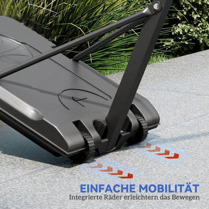 Darstellung der einfachen Mobilität durch Kippen des Ständers auf die integrierten Transportrollen.
