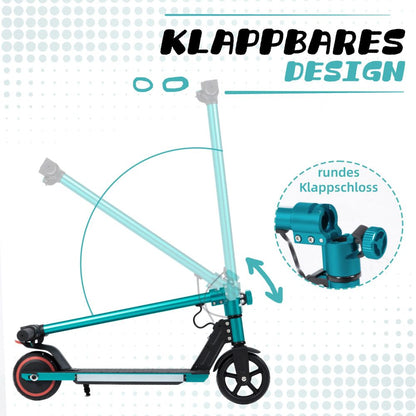 Darstellung des Klappmechanismus: Lenkerstange wird zum Trittbrett heruntergeklappt.