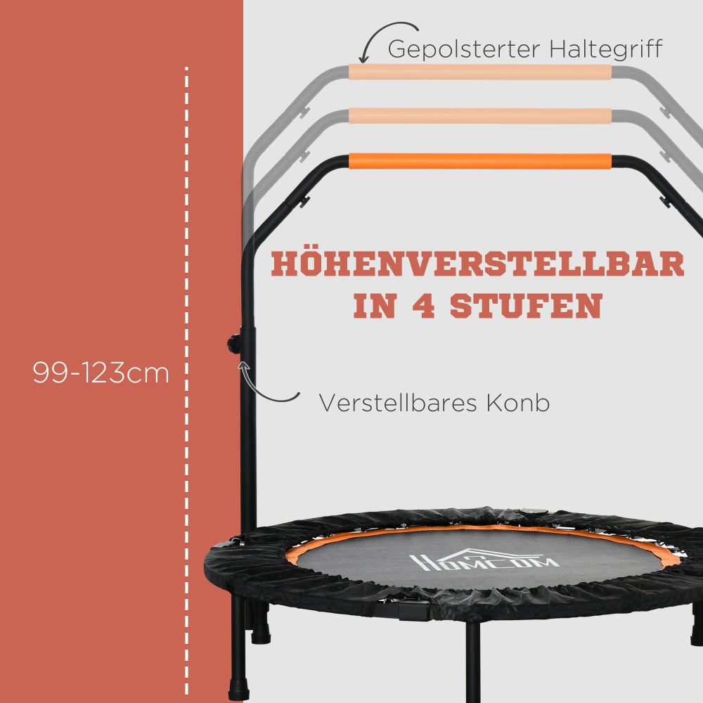 Detailansicht der Höhenverstellung des Griffs in 4 Stufen auf orangem Hintergrund.