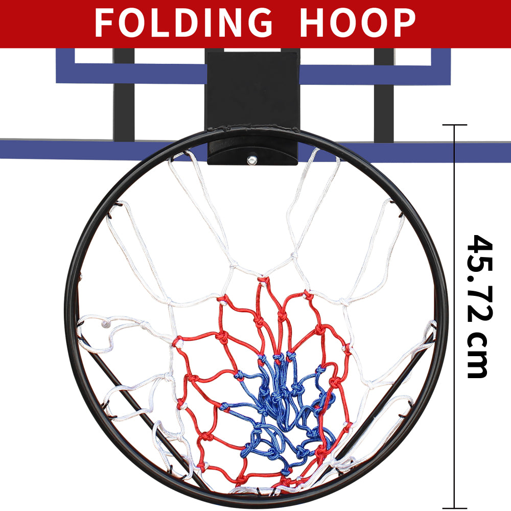 Detailansicht des "Folding Hoop"-Mechanismus: Basketballring lässt sich platzsparend nach oben klappen.