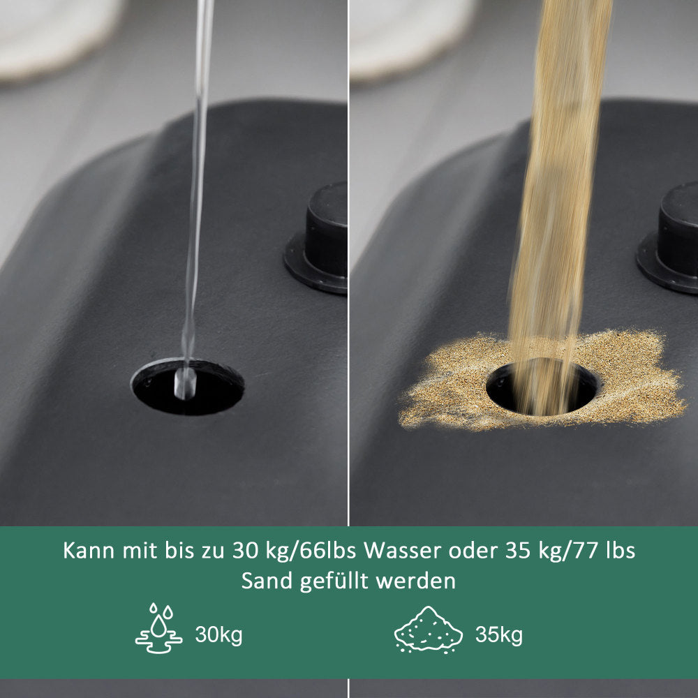 Detailansicht des Wassereinlasses an der Basis (befüllbar mit 30kg Wasser oder 35kg Sand).