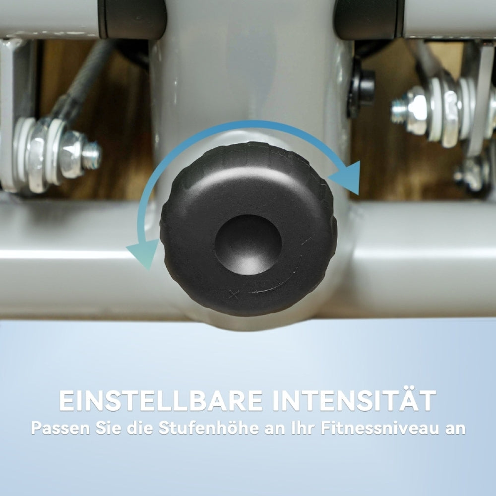 Detailansicht des schwarzen Drehknopfes unten zur Anpassung der Intensität.