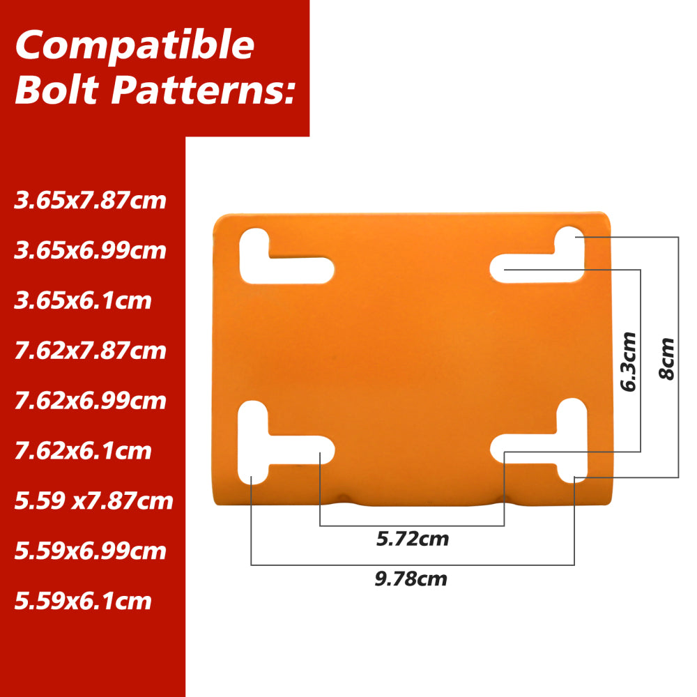 Diagramm der kompatiblen Lochabstände (Bolt Patterns) für die Montageplatte
