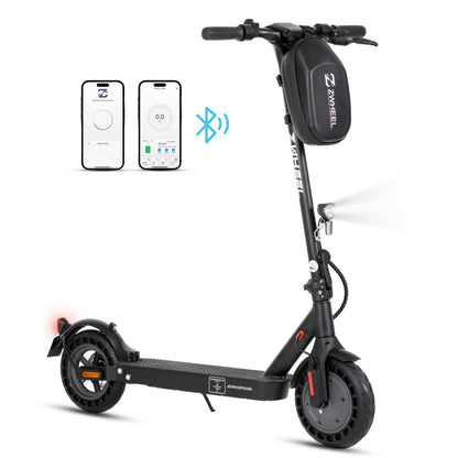 E-Scooter mit Symbolen für Bluetooth-Verbindung und App-Steuerung.