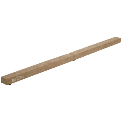 Ein langer, brauner Schwebebalken mit hochwertigem Wildlederbezug für professionelles Balancetraining zu Hause.