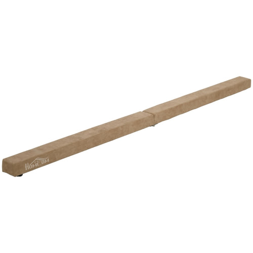 Ein langer, brauner Schwebebalken mit hochwertigem Wildlederbezug für professionelles Balancetraining zu Hause.