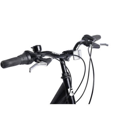 Ergonomischer, höhenverstellbarer Lenker mit Klingel und Schalthebeln.
