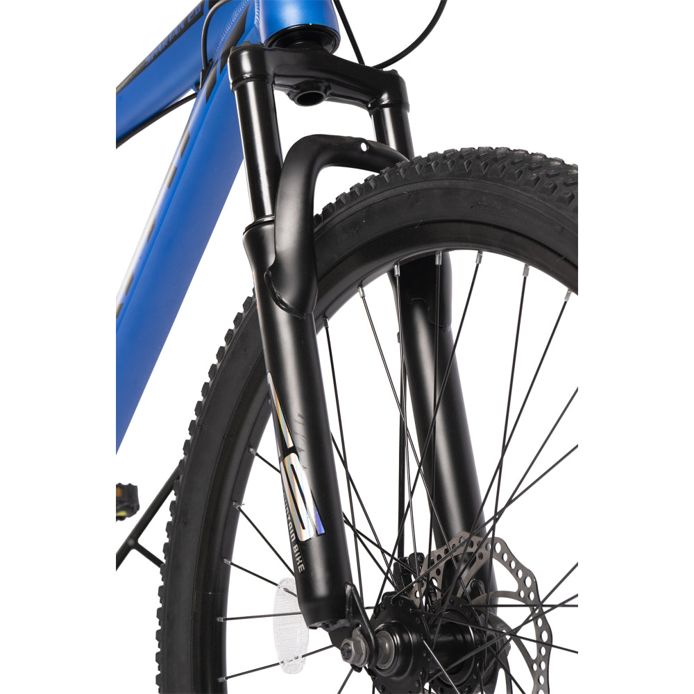 Federgabel vorne und Scheibenbremse am 26 Zoll Laufrad.