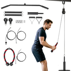 Fitness Kabelzug System Set mit Trizeps-Tau, Latzugstange und Gewichts-Pin.