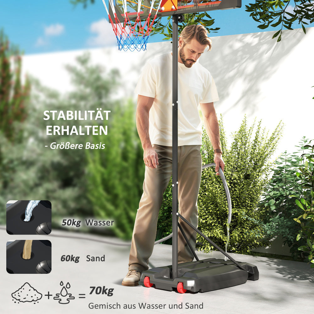 Fokus auf das Befüllen der Basis mit bis zu 70 kg Wasser/Sand-Gemisch für festen Stand.