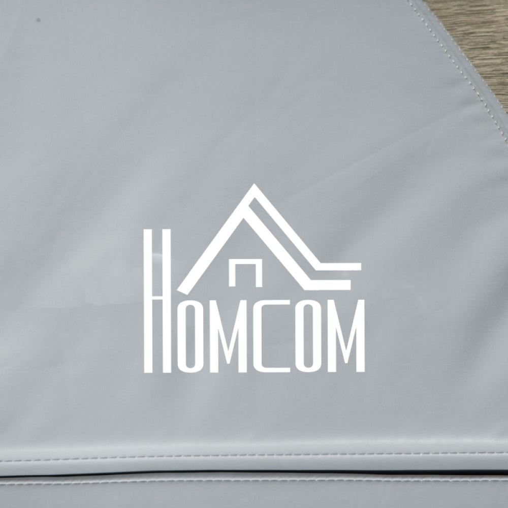 Fokus auf das dezent aufgedruckte Homcom-Logo auf der hellgrauen Oberfläche.