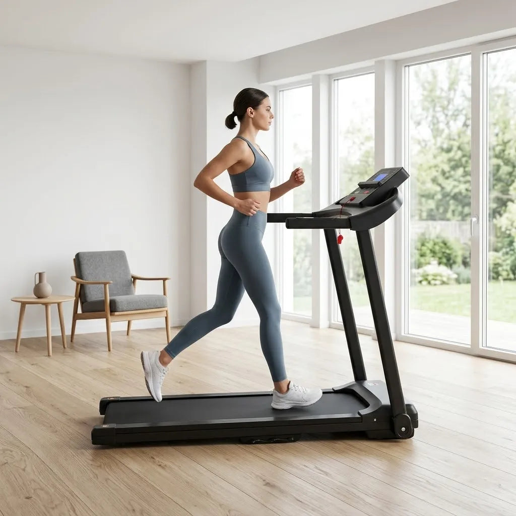 Frau läuft auf Laufband zuhause – Sunjetfit S200