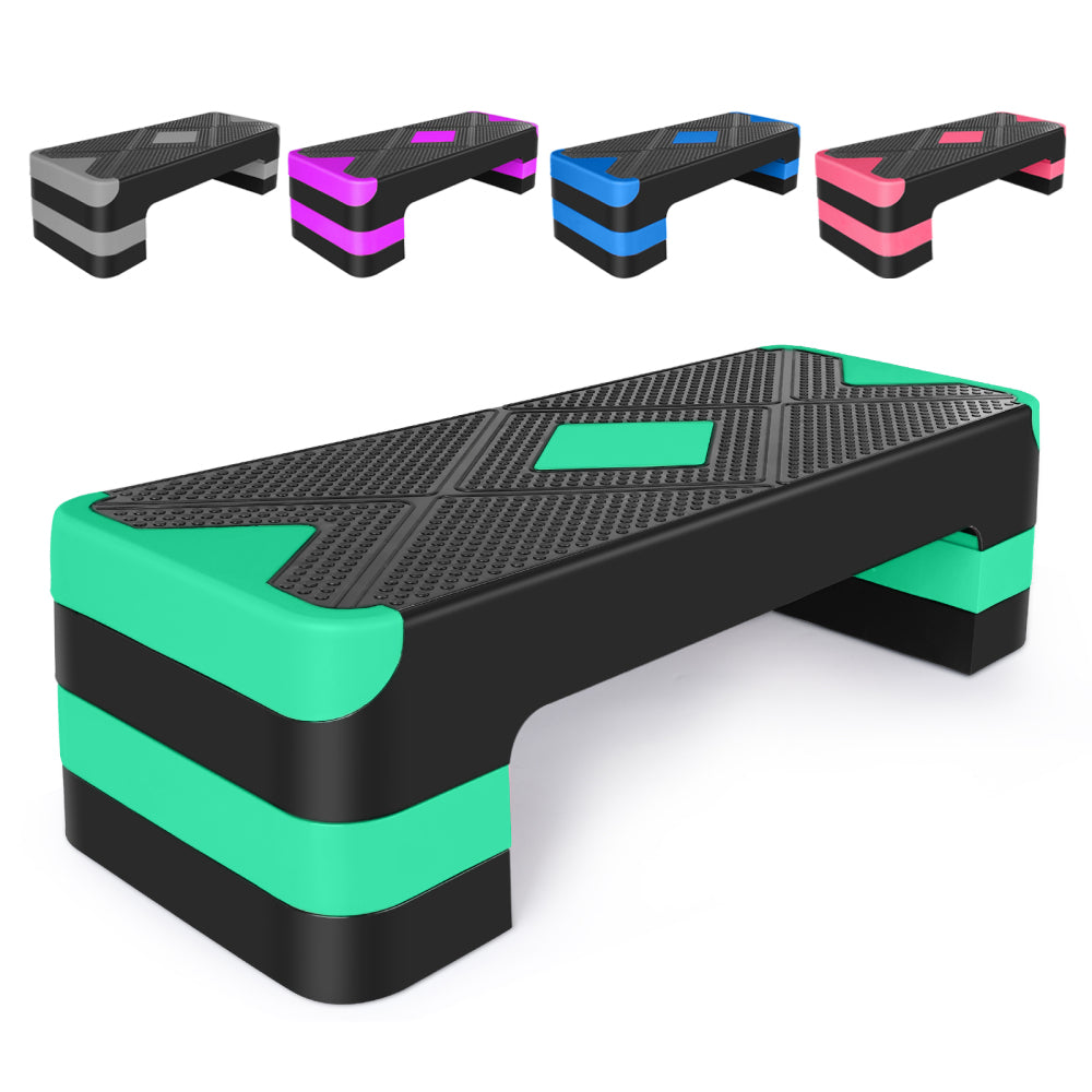 Grüner Aerobic Stepper (Türkis-Schwarz) in der Schrägansicht.