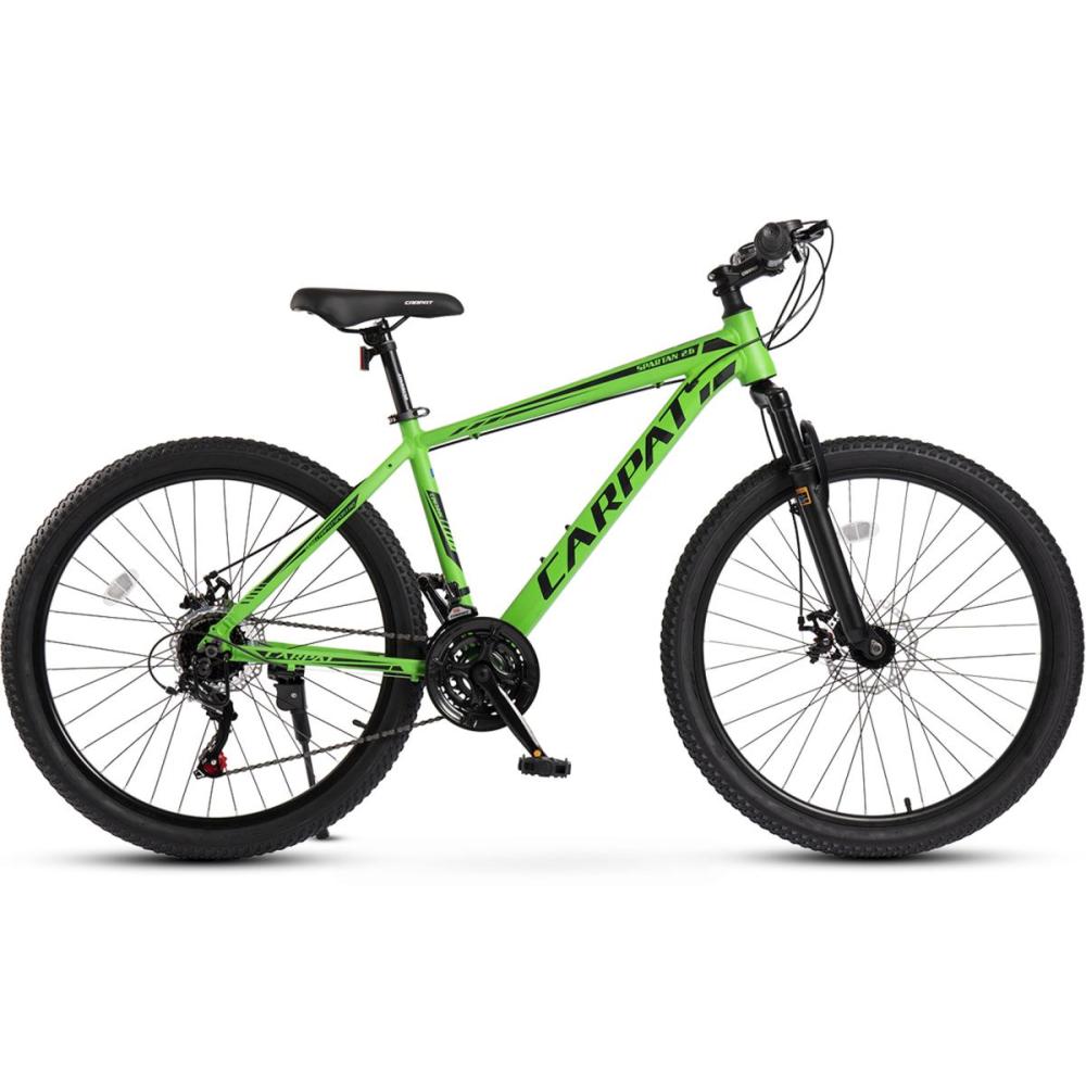 Grünes 26 Zoll Hardtail-Mountainbike mit Aluminiumrahmen und interner Kabelführung
