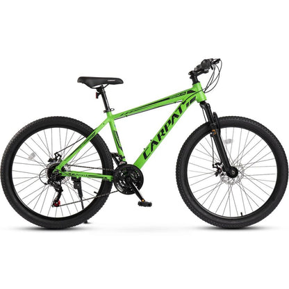 Grünes 26 Zoll Hardtail-Mountainbike mit Aluminiumrahmen und interner Kabelführung