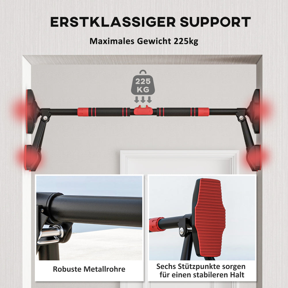 Grafik "Erstklassiger Support" – zeigt die 6 Metallrohre und die maximale Traglast von 225 kg.