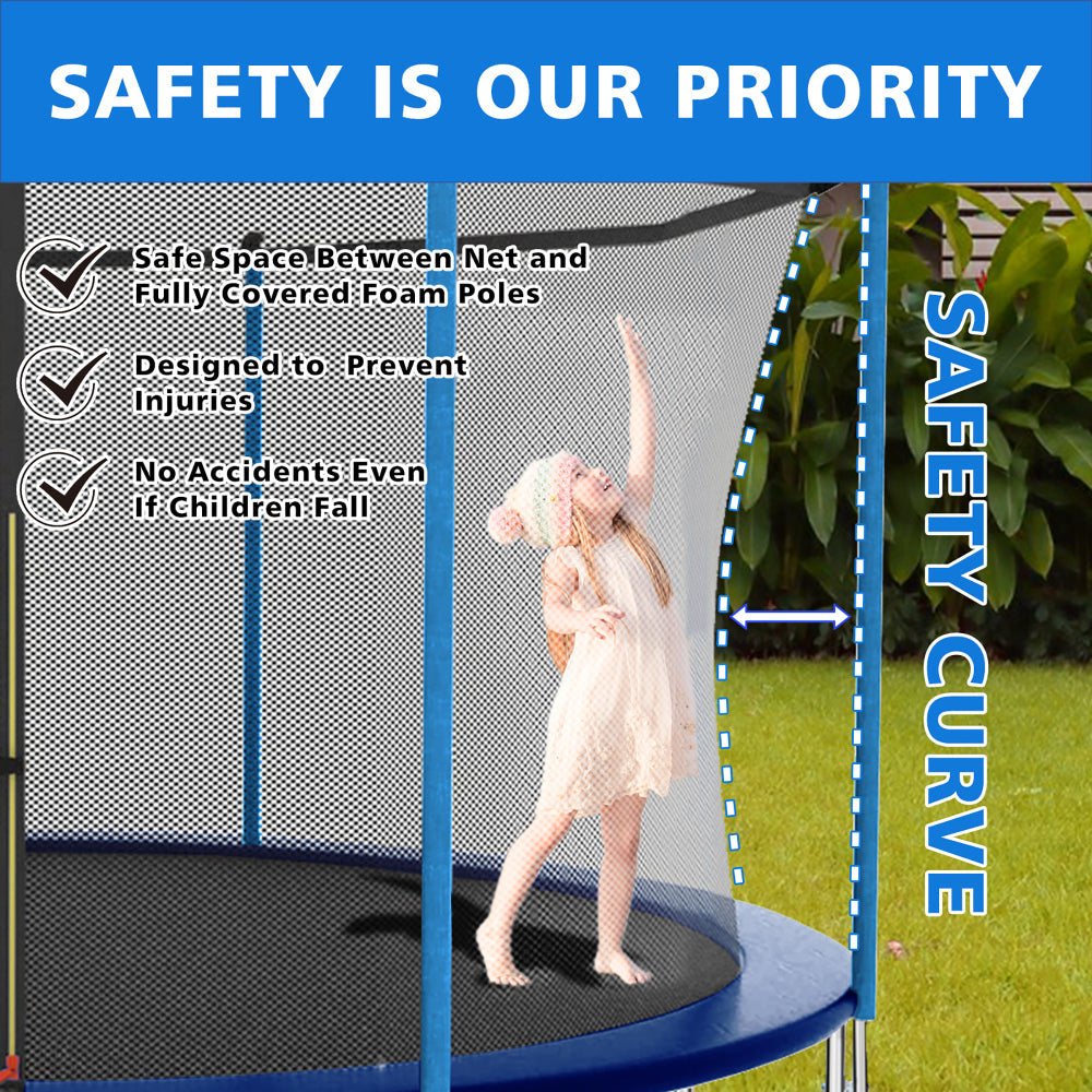 Grafik "Safety is our Priority": Zeigt das geschwungene Sicherheitsnetz, das den Kontakt mit den Stangen verhindert.