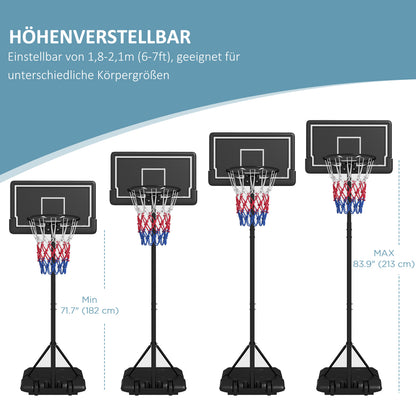 Grafik der Höhenverstellung (182-213 cm) in verschiedenen Stufen für wachsende Kinder.