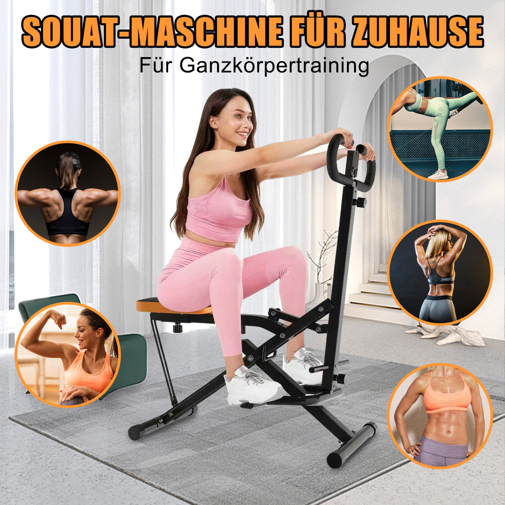 Grafik der beanspruchten Muskelgruppen (Po, Beine, Rücken) beim Training auf der Squat-Maschine.