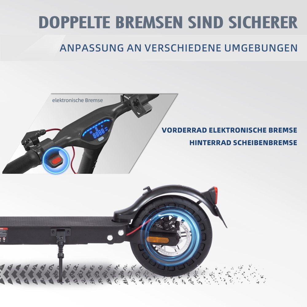 Grafik der doppelten Bremsen: elektronisch vorne und Scheibenbremse hinten.