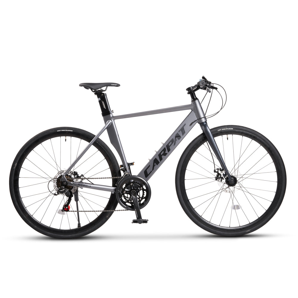 Graues 28 Zoll Rennrad City-Bike mit Aluminiumrahmen und Scheibenbremsen – Seitenansicht