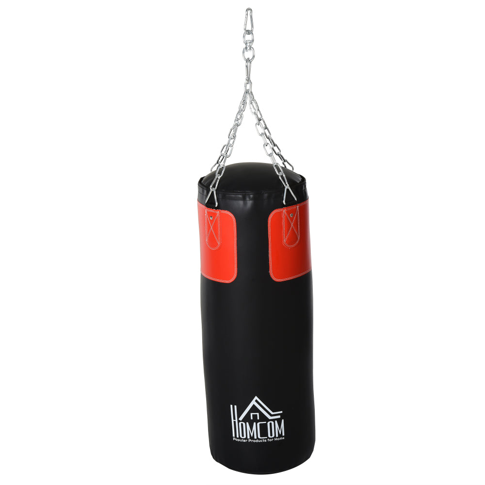 Hängender Boxsack gefüllt (120cm) in Schwarz-Rot mit Metallkette.