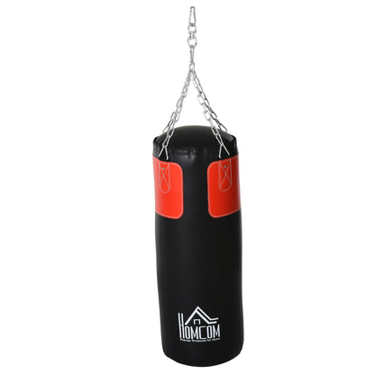 Hängender Boxsack gefüllt (120cm) in Schwarz-Rot mit Metallkette.