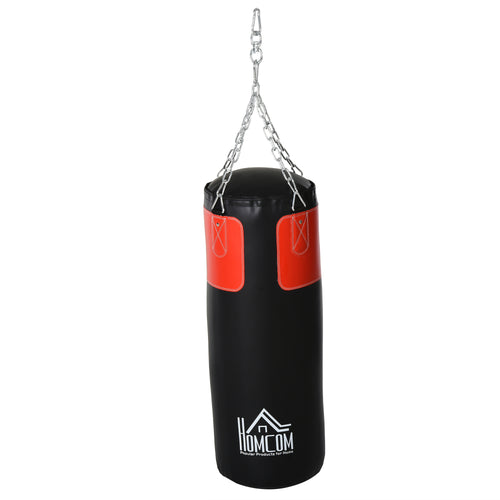Hängender Boxsack gefüllt (120cm) in Schwarz-Rot mit Metallkette.