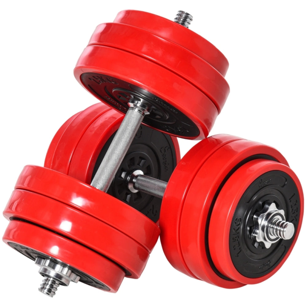 Hantelset 30kg Rot: 2-in-1 Kurzhanteln und Langhantel Set