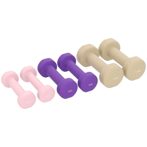 Hantelset 6er Set: Leichte Gewichte 0,5kg, 1kg, 1,5kg in Pastellfarben