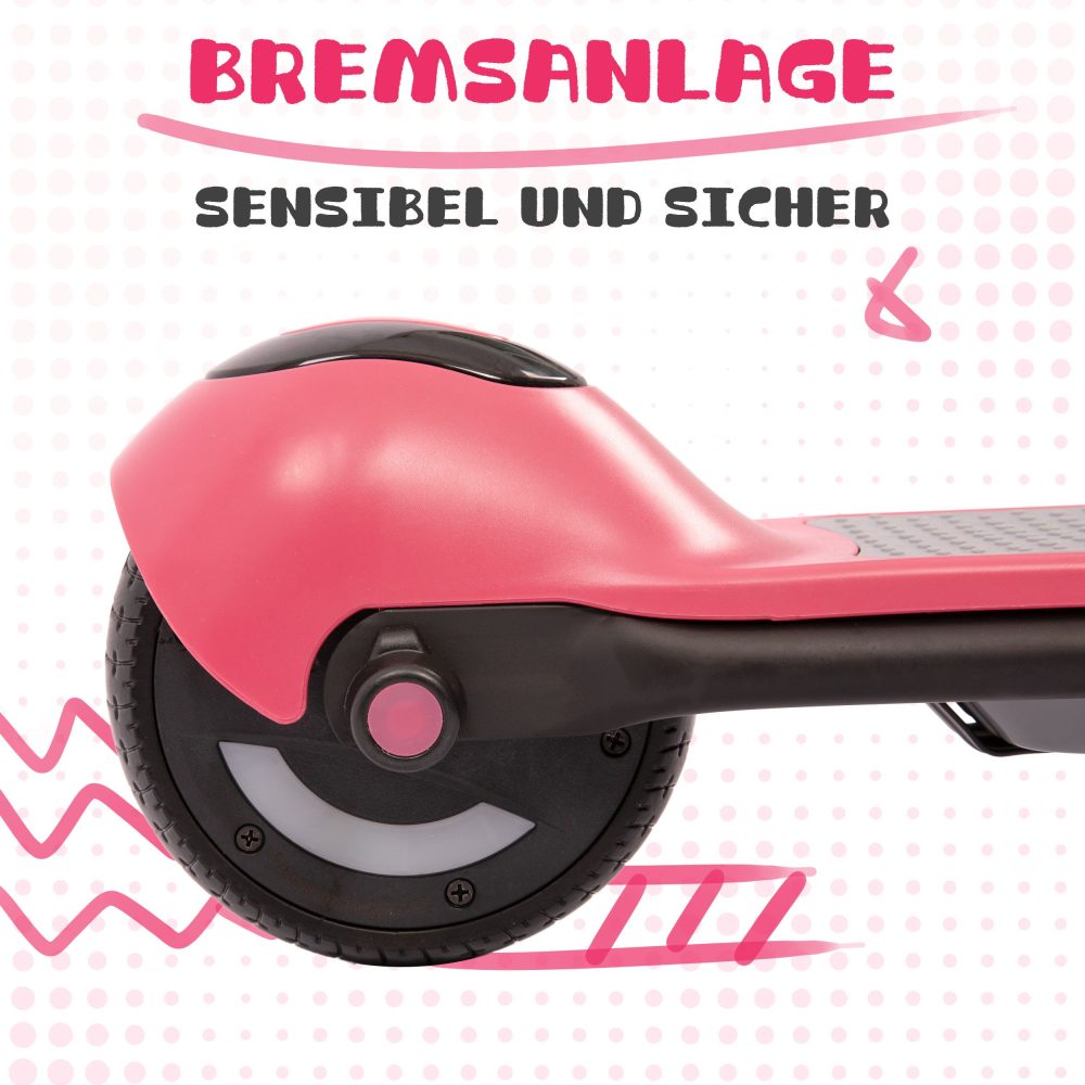 Hinterrad mit mechanischer Fußbremse für sicheres Abbremsen.