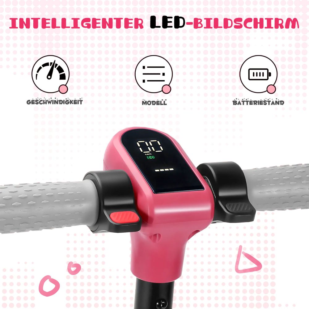 Intelligenter LED-Bildschirm am Lenker zeigt Akku und Geschwindigkeit.