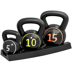 Kettlebell Set 3er: Kugelhanteln 2,2kg, 4,5kg, 6,8kg mit Ablage